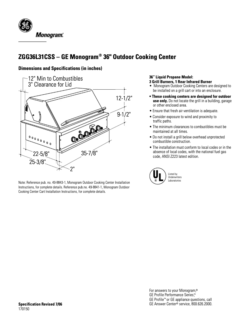 Page n°1 - Fiche technique GE ZGG36L31CSS