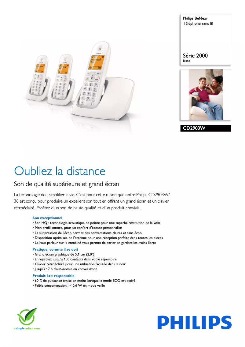 Página 1 del manual Ficha técnica Philips BeNear CD2903W