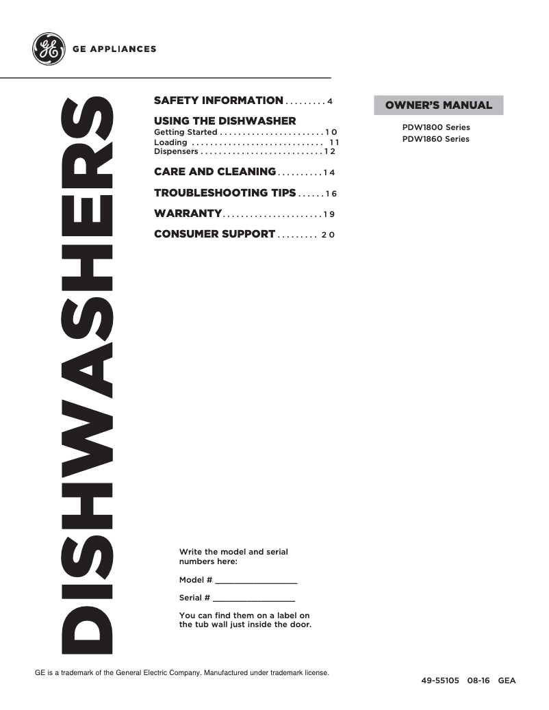 Page 1 de la notice Mode d'emploi GE PDW1860KSS