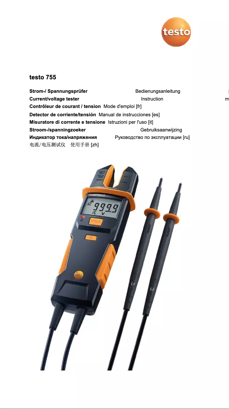 Page 1 de la notice Manuel utilisateur Testo 755