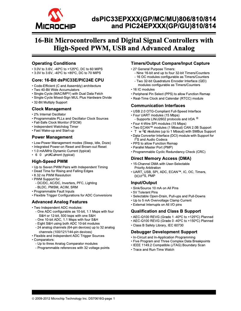 Image de la première page du manuel de l'appareil PIC24EP256GU814