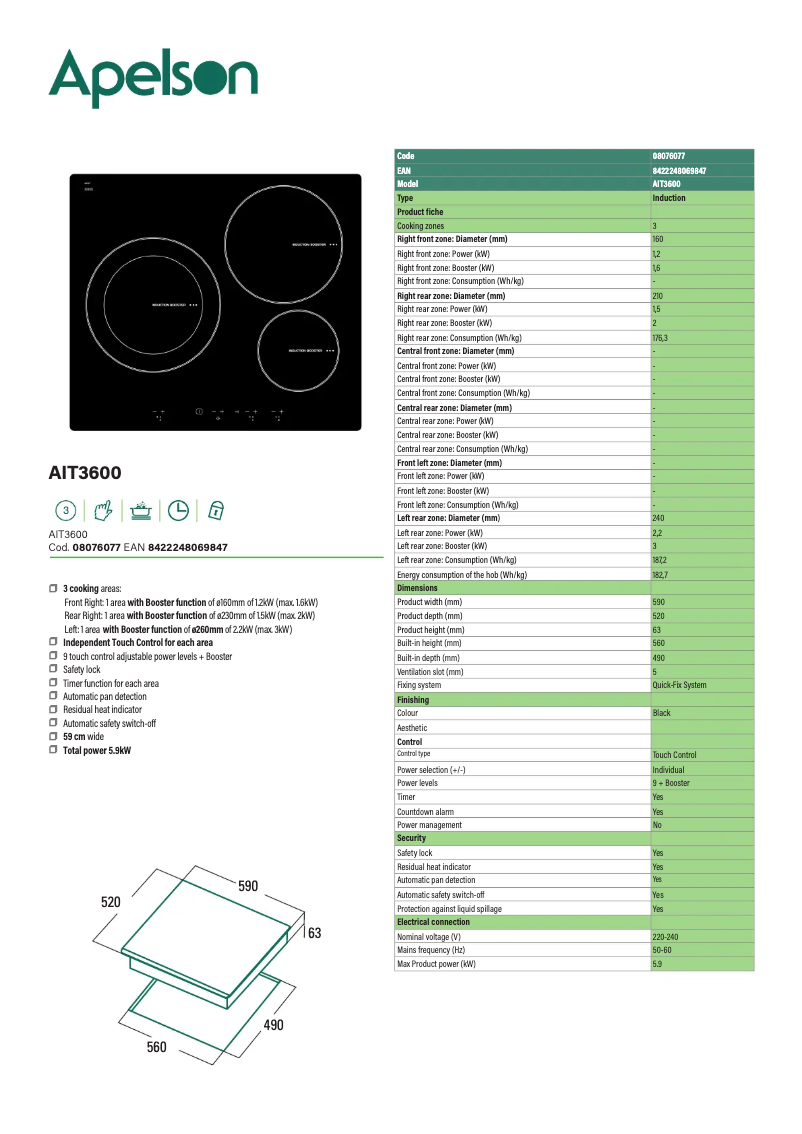 Page 1 de la notice Manuel utilisateur Apelson AIT 3600