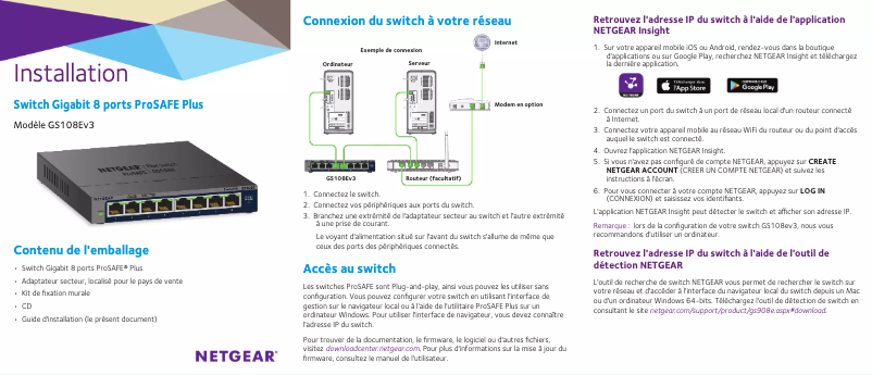 Page n°1 - Guide d'installation Netgear ProSafe GS108Ev3