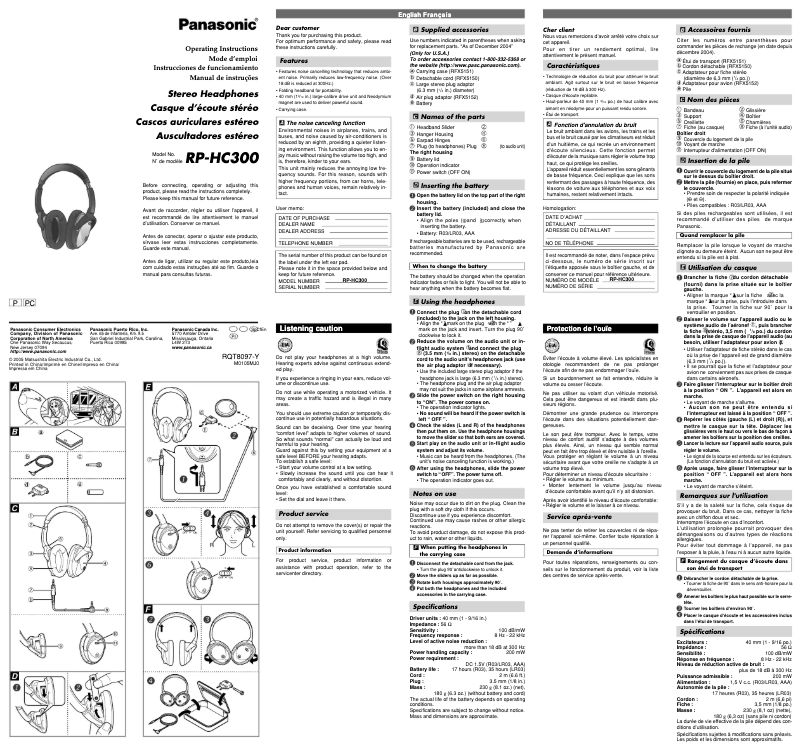 Page n°1 - Manuel utilisateur Panasonic RP-HC300