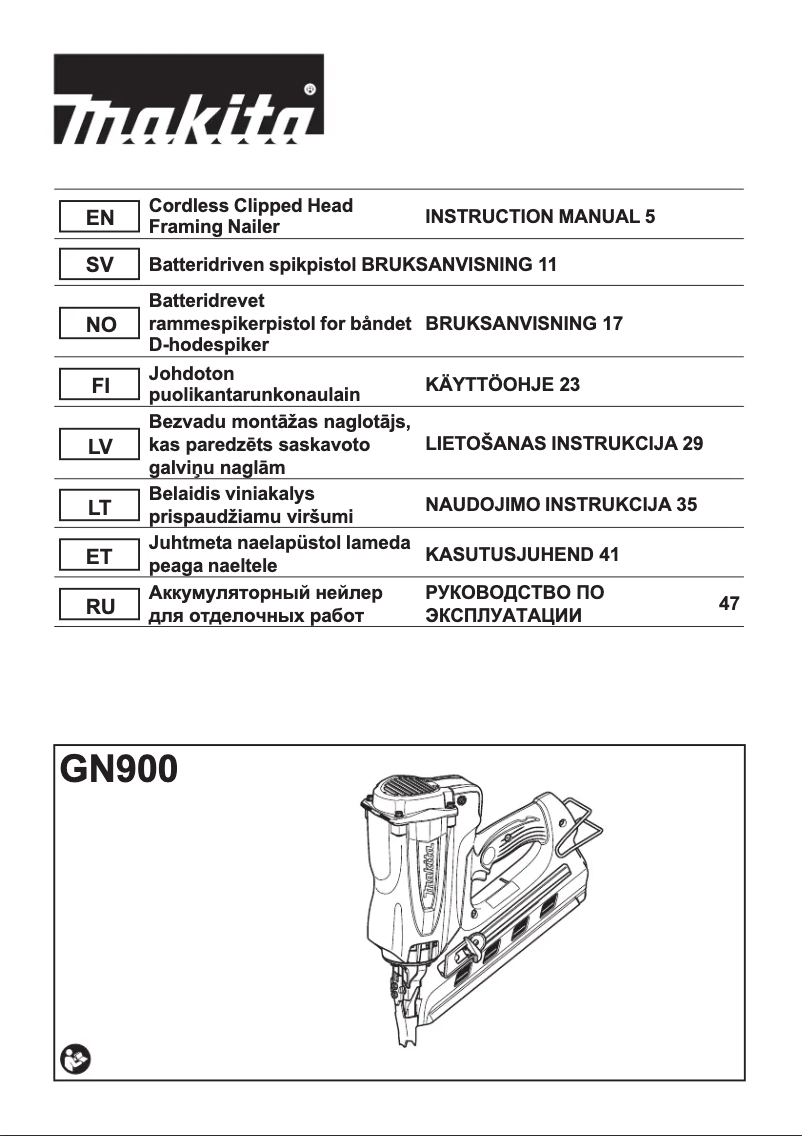 Page 1 de la notice Manuel utilisateur Makita GN900