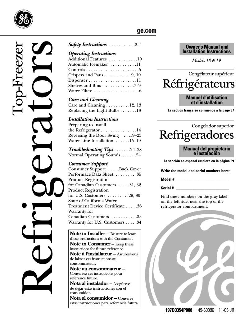 Page 1 de la notice Manuel utilisateur GE ETS18XBPBB