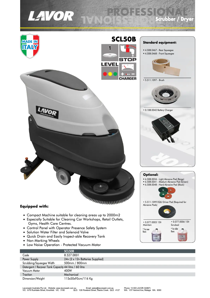 Página 1 del manual Ficha técnica Lavorwash A5 EVO 50E