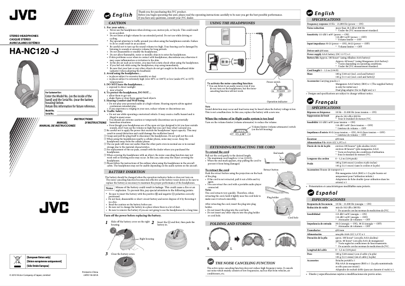Page 1 de la notice Manuel utilisateur JVC HA-NC120-J