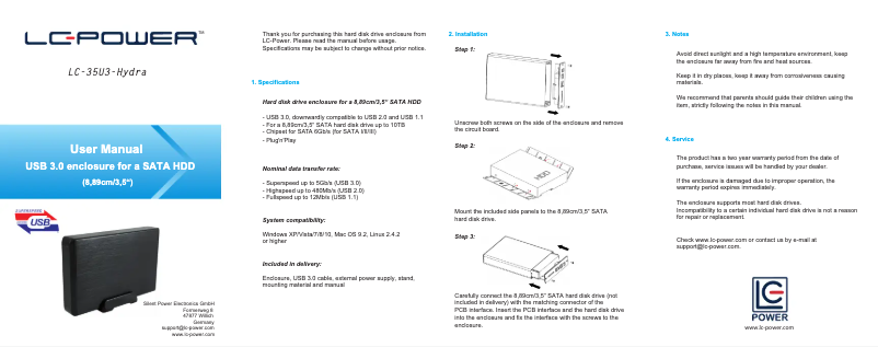 Page n°1 - Manuel utilisateur LC-Power LC-35U3-Hydra