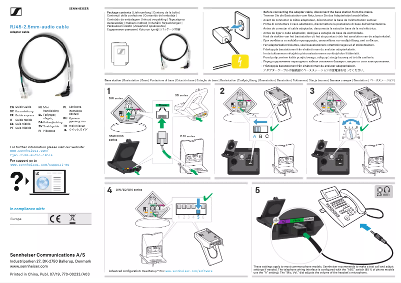Page 1 de la notice Manuel utilisateur Sennheiser RJ45-2.5mm