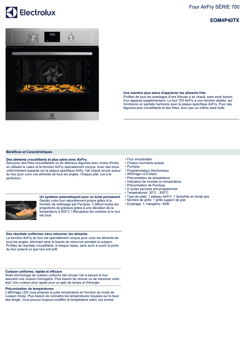 Page 1 de la notice Fiche technique Electrolux EOM4P40TX