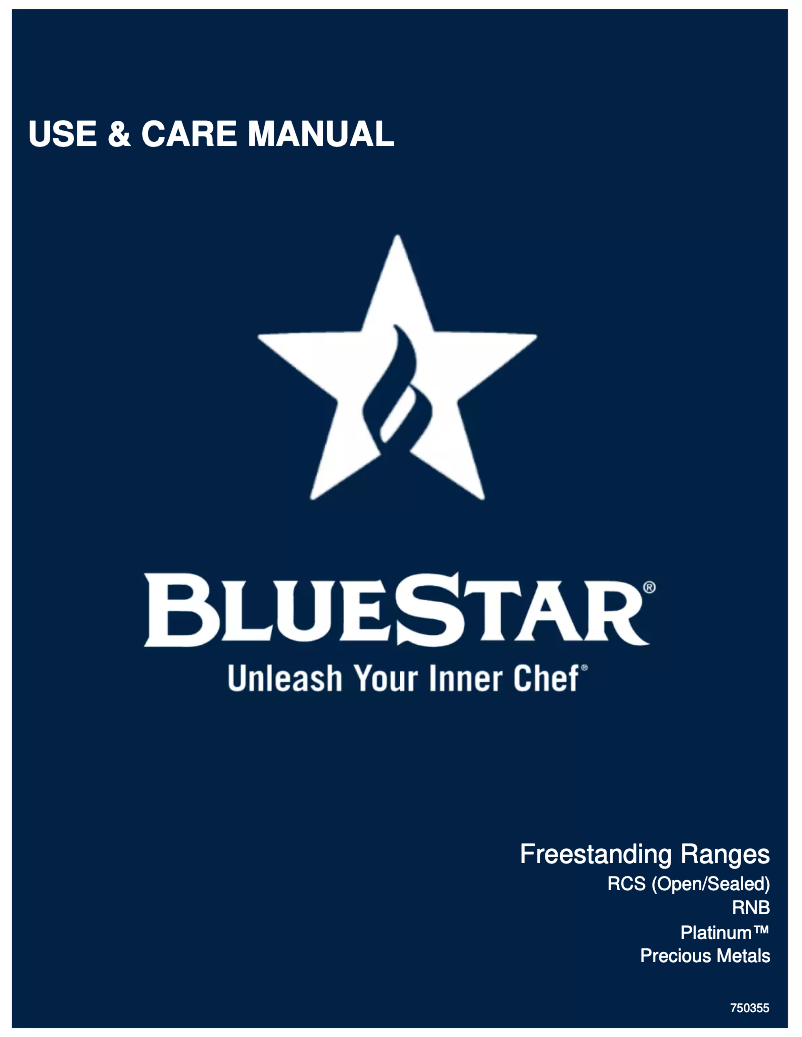Page n°1 - Manuel d'utilisation et d'entretien BlueStar RNB488BV2CPLT