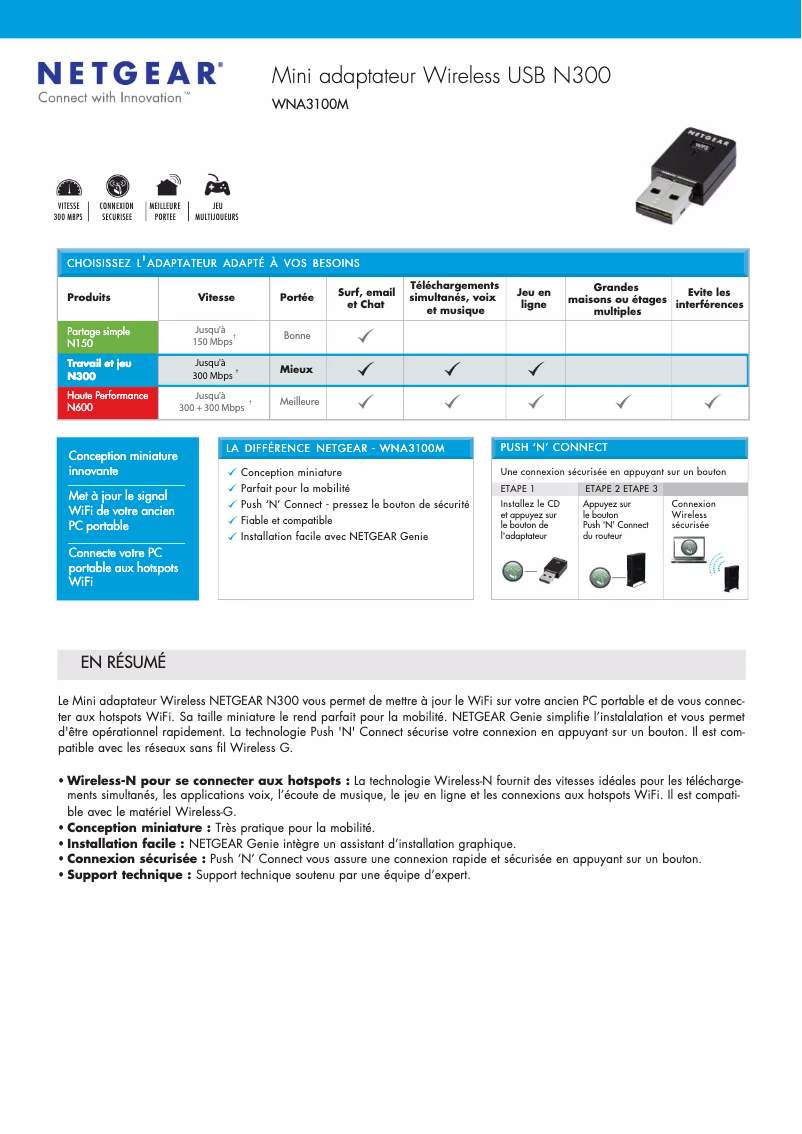 Page n°1 - Fiche technique Netgear WNA3100M