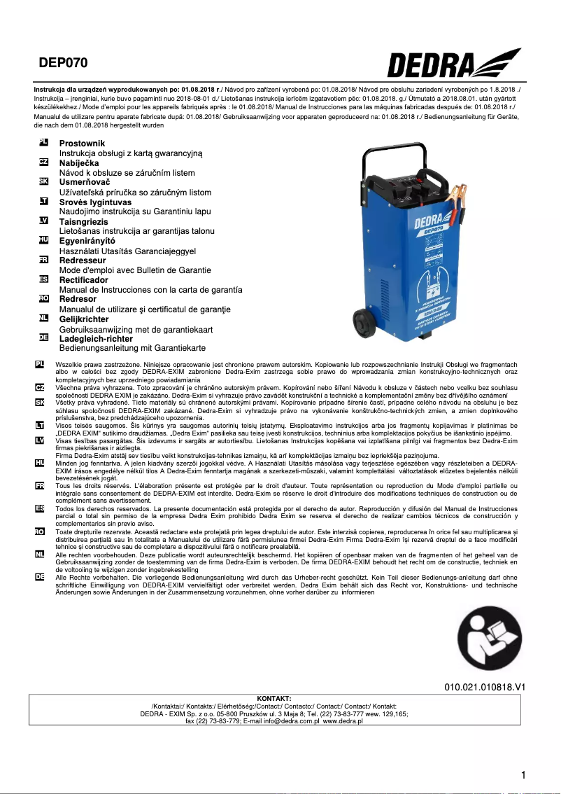 Imagen de la primera página del manual del dispositivo DEP070