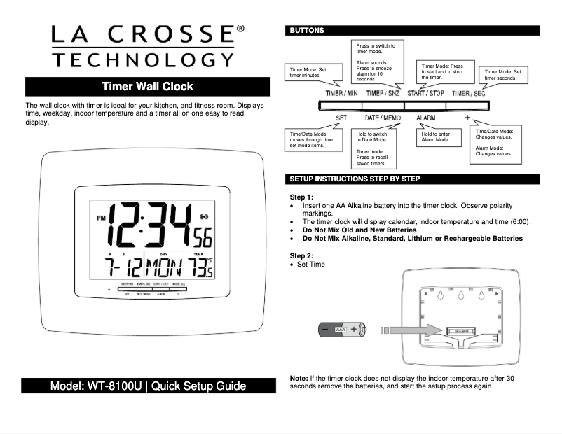 Page 1 de la notice Manuel utilisateur La Crosse Technology WT-8100BK