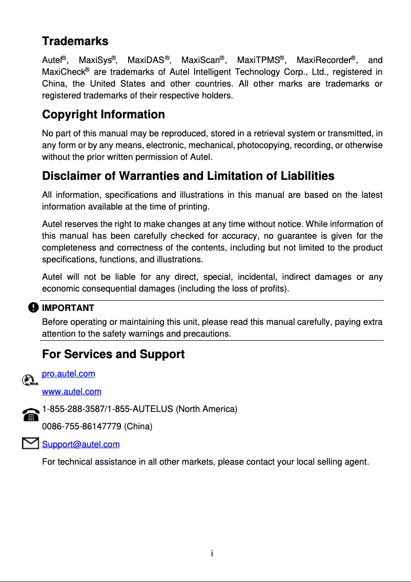 Page 1 de la notice Manuel utilisateur Autel MaxiCOM MK808BT