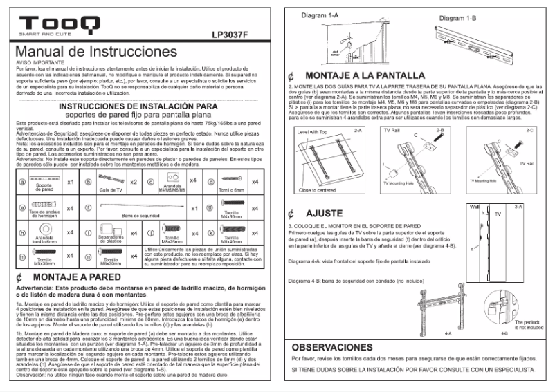 Page 1 de la notice Manuel utilisateur TooQ LP3037F