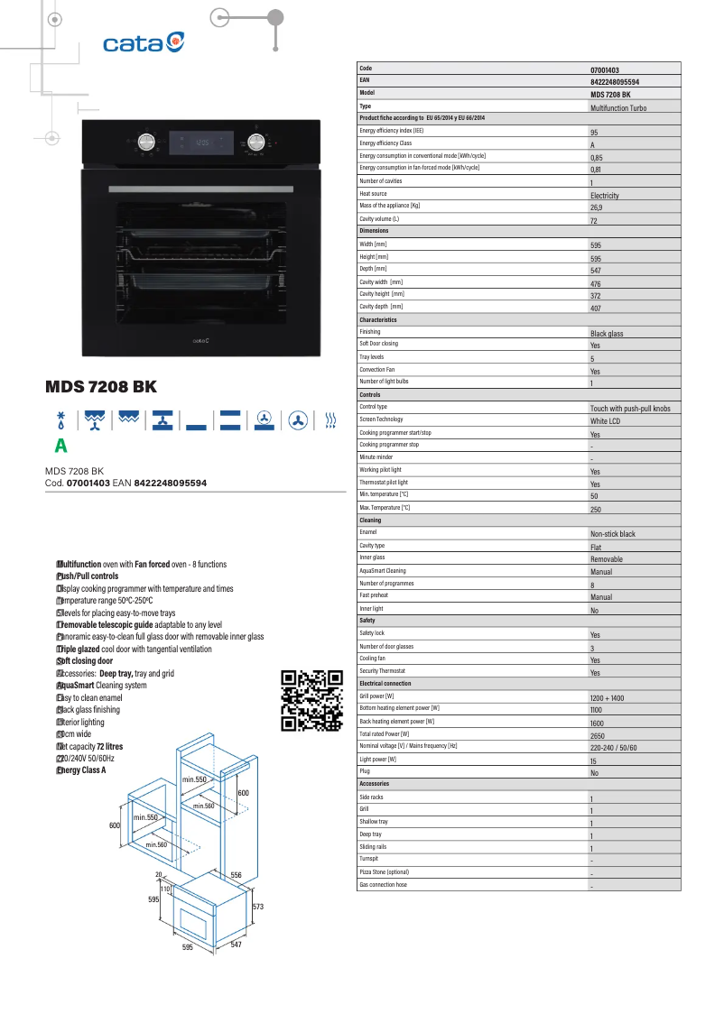 Page 1 de la notice Fiche technique CATA MDS 7208 BK