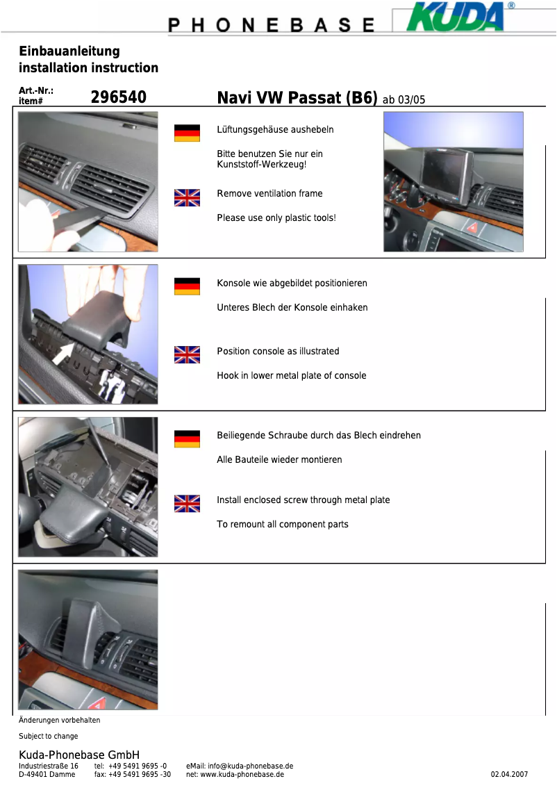 Page 1 de la notice Manuel utilisateur Kuda 296545