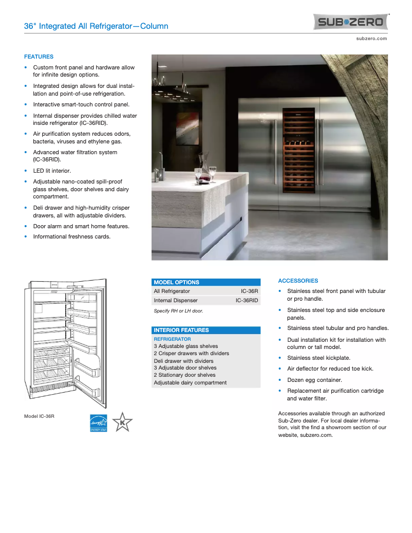 Page 1 de la notice Fiche technique Sub-Zero IC-36RID-RH