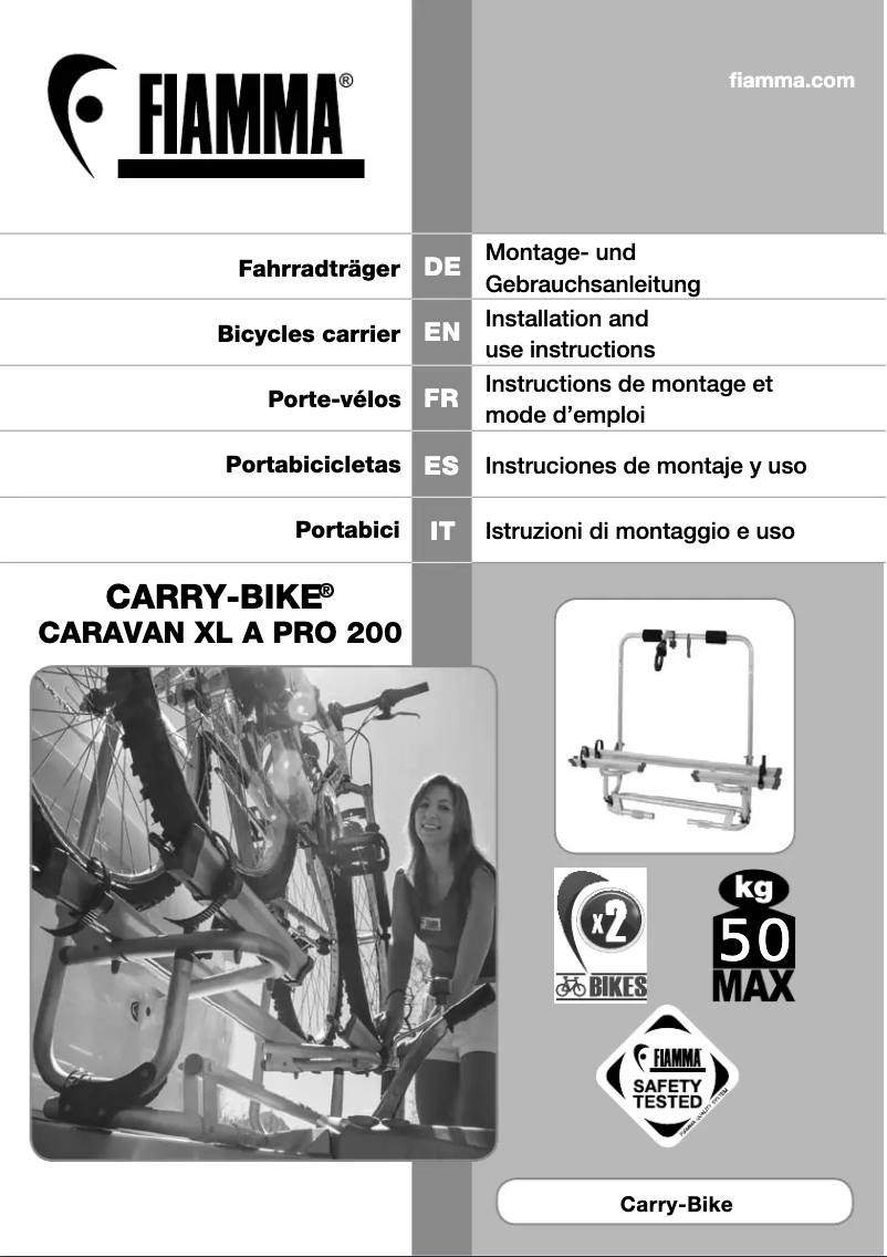 Page 1 de la notice Manuel utilisateur Fiamma Carry-Bike XL A Pro 200