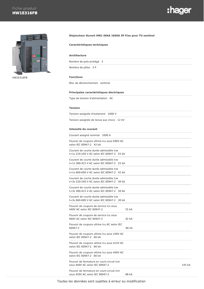 Image de la première page du manuel de l'appareil HW1E316FB