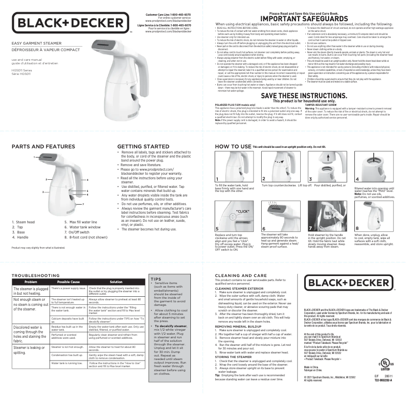 Page 1 de la notice Manuel utilisateur Black & Decker HGS011