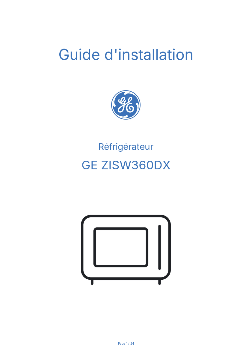 Page n°1 - Guide d'installation GE ZISW360DX