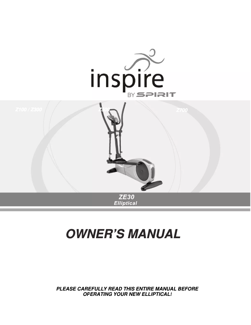 Page 1 de la notice Manuel utilisateur Spirit ZE30 Elliptical Trainer