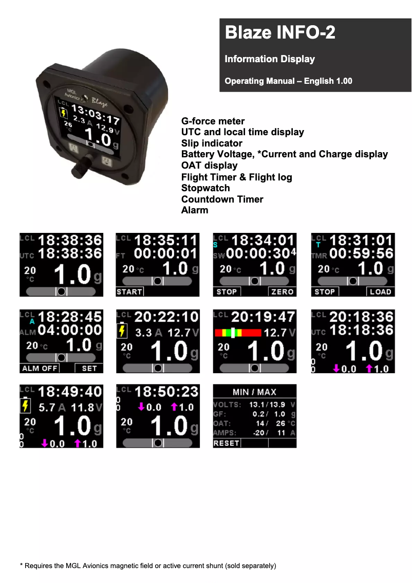 Page 1 de la notice Manuel utilisateur MGL Avionics INFO-2
