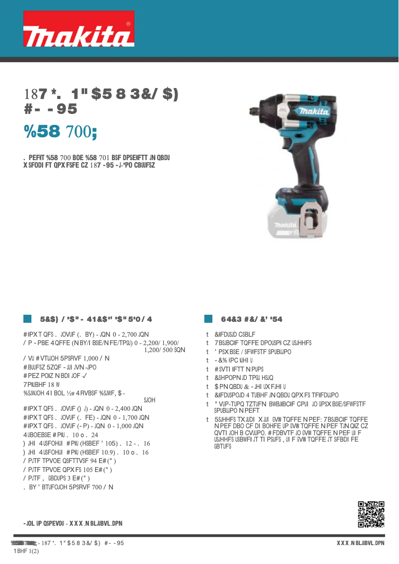 Page 1 de la notice Fiche technique Makita DTW700Z