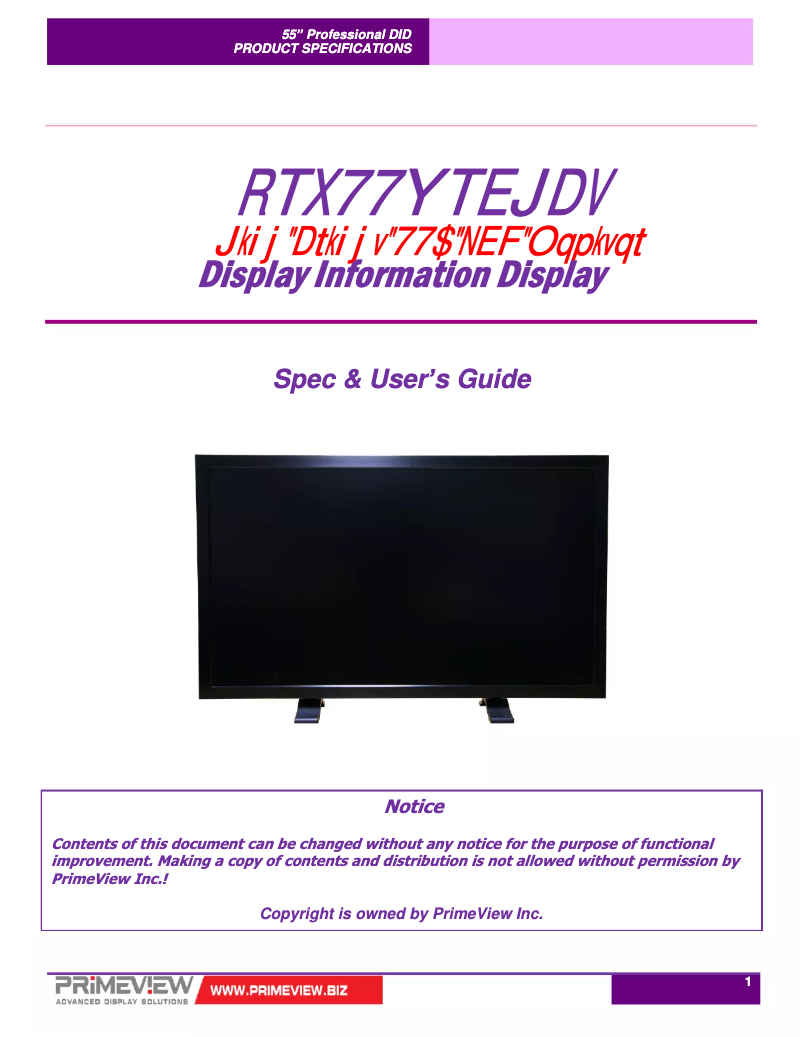 Page n°1 - Manuel utilisateur Primeview PRV55WRCHBT