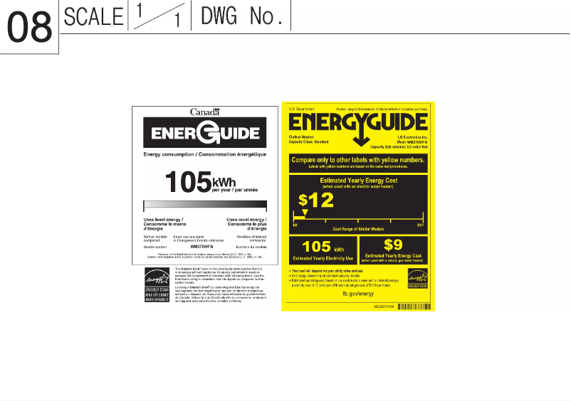 Page 1 de la notice Label énergétique LG WM3700HVA