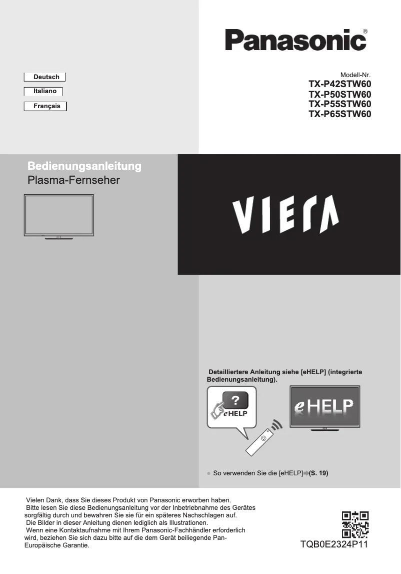 Page 1 de la notice Manuel utilisateur Panasonic Viera TX-P65STW60