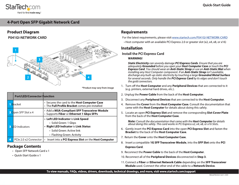 Page n°1 - Manuel utilisateur StarTech.com P041GI-NETWORK-CARD