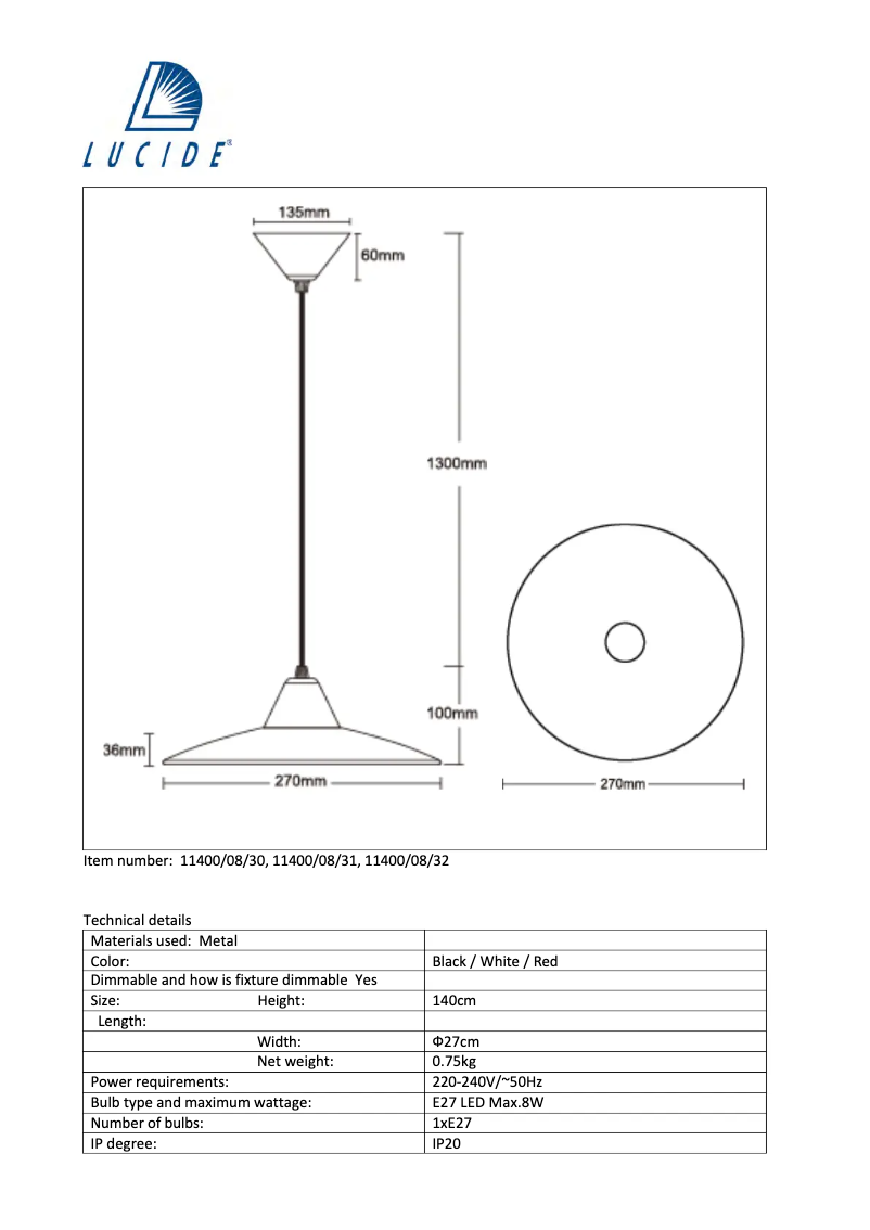 Page n°1 - Manuel utilisateur Lucide Peter 11400/08/32