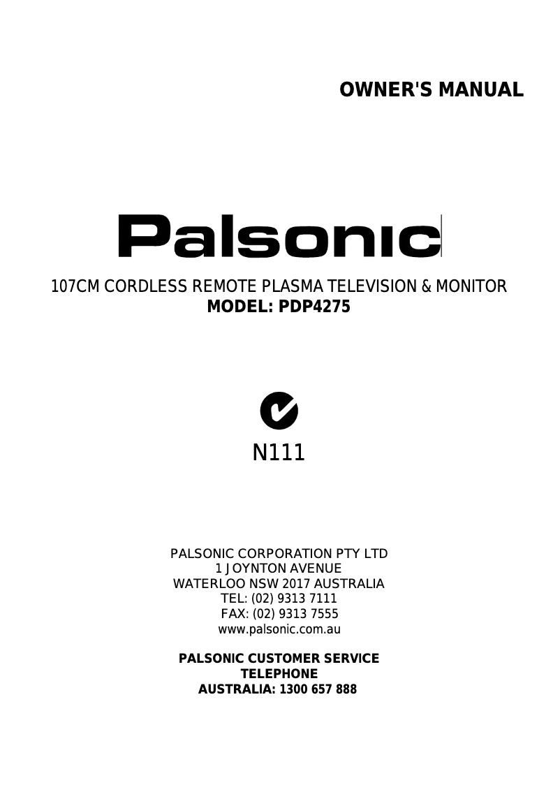 Página 1 del manual Manual de usuario Palsonic PDP4275