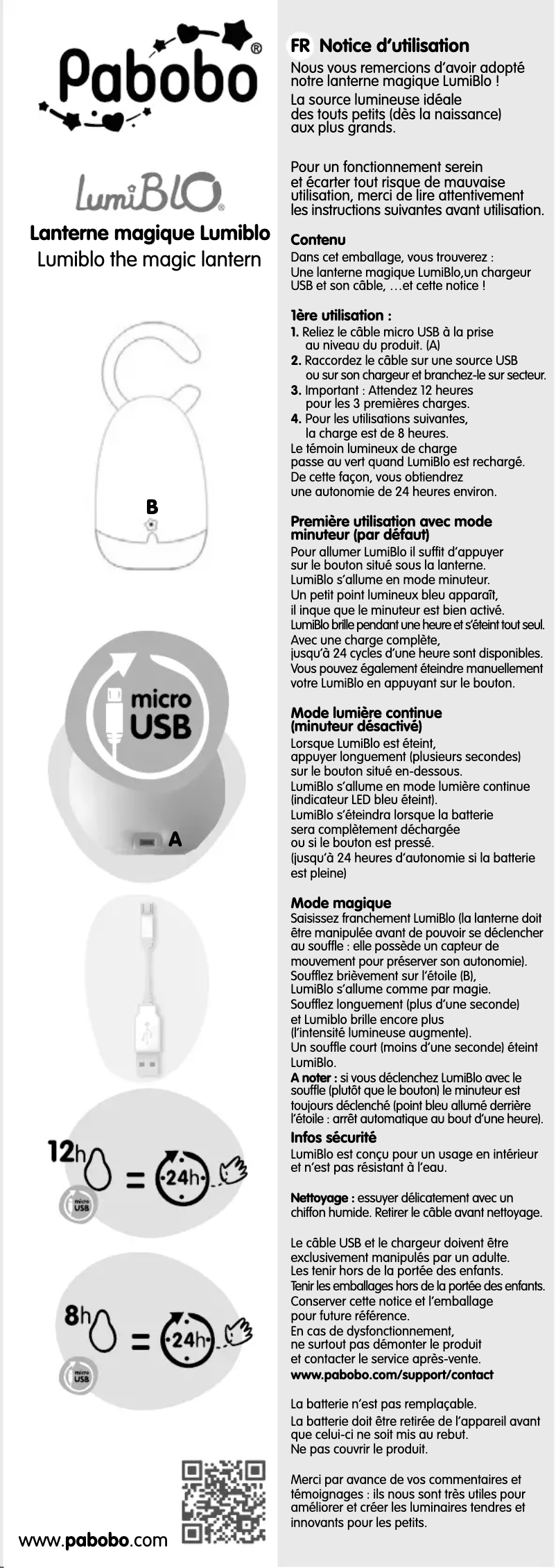Page 1 de la notice Manuel utilisateur Pabobo Lumiblo