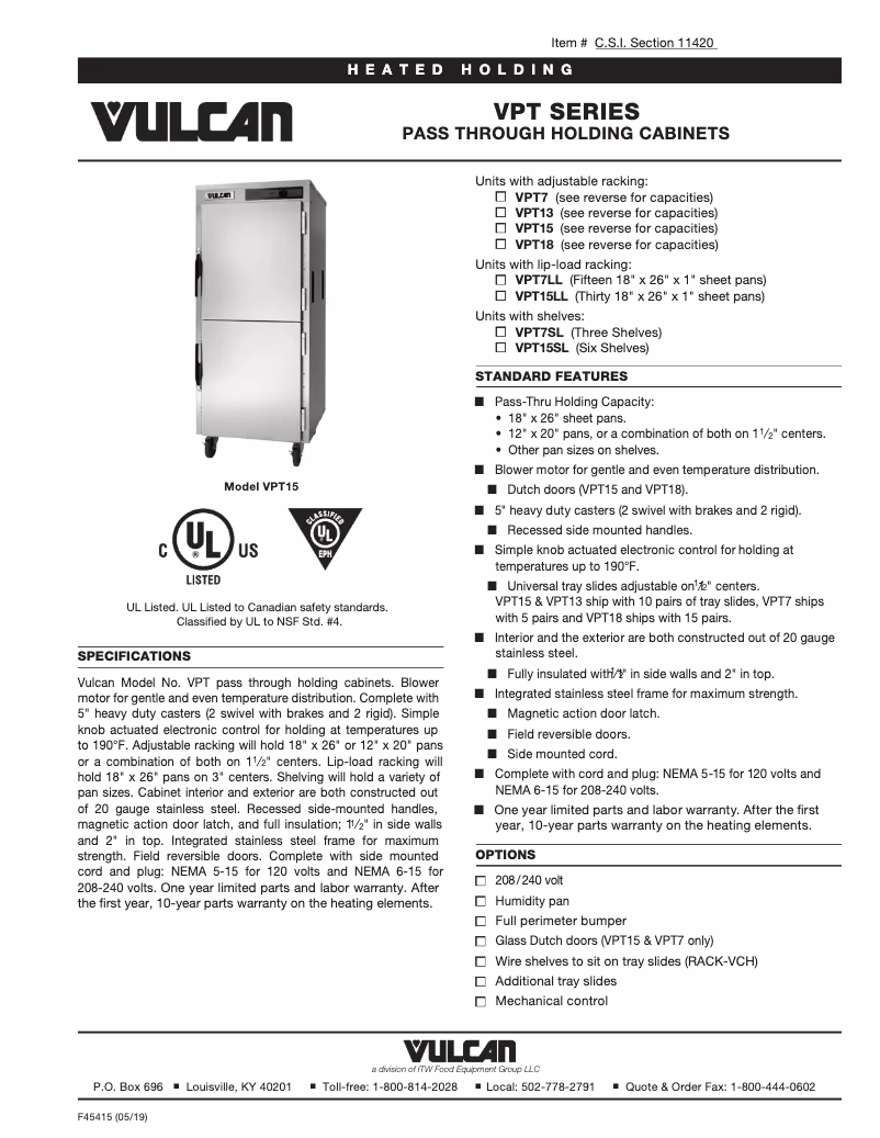 Page n°1 - Fiche technique Vulcan VPT15