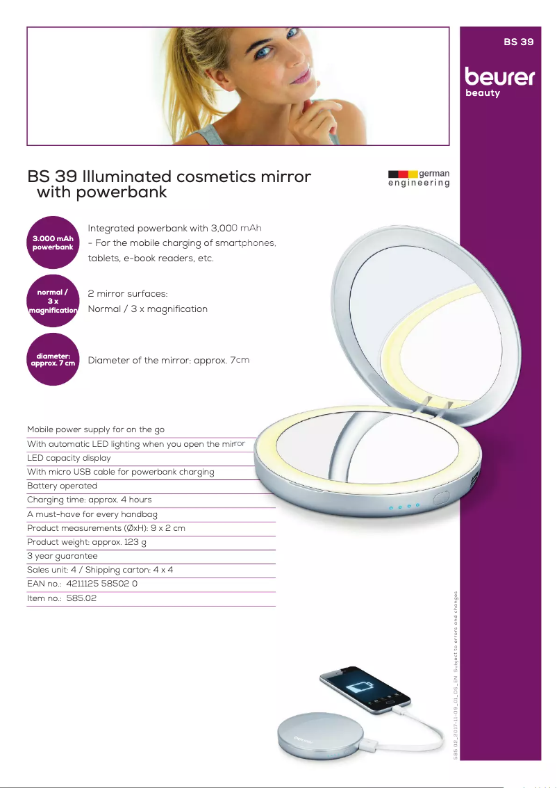 Page 1 de la notice Fiche technique Beurer BS 39