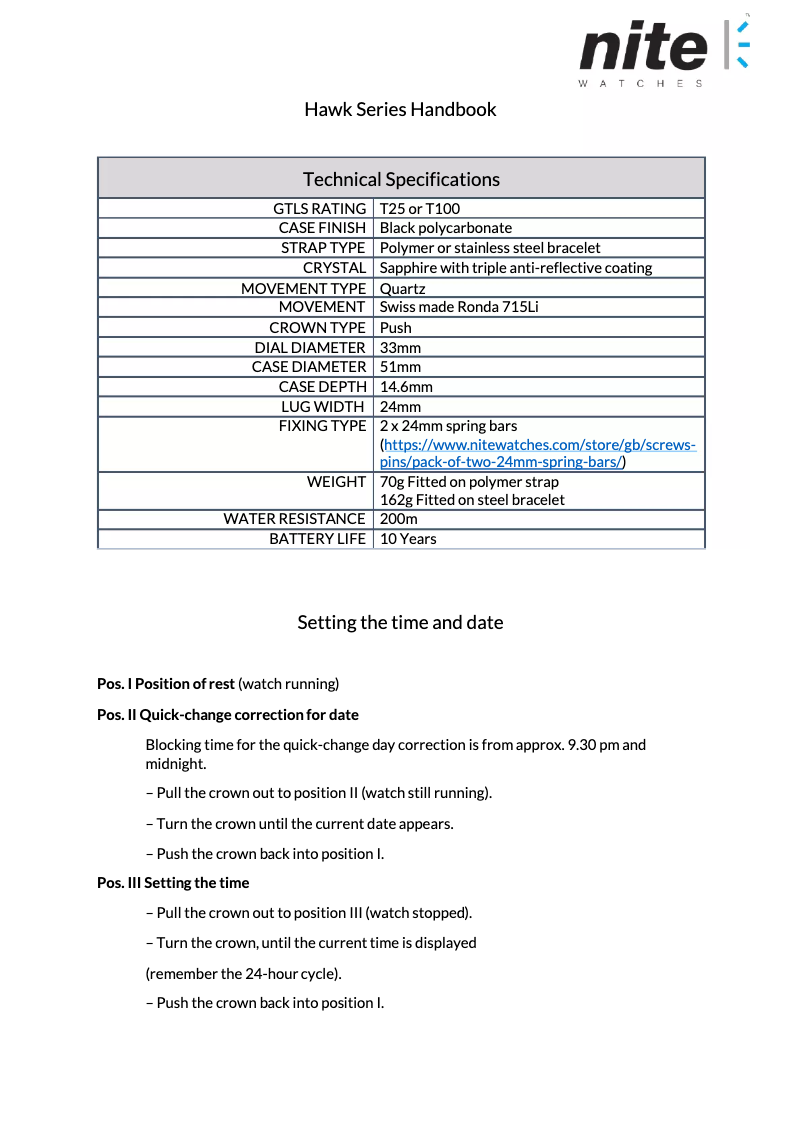 Page 1 de la notice Manuel utilisateur Nite Hawk T100