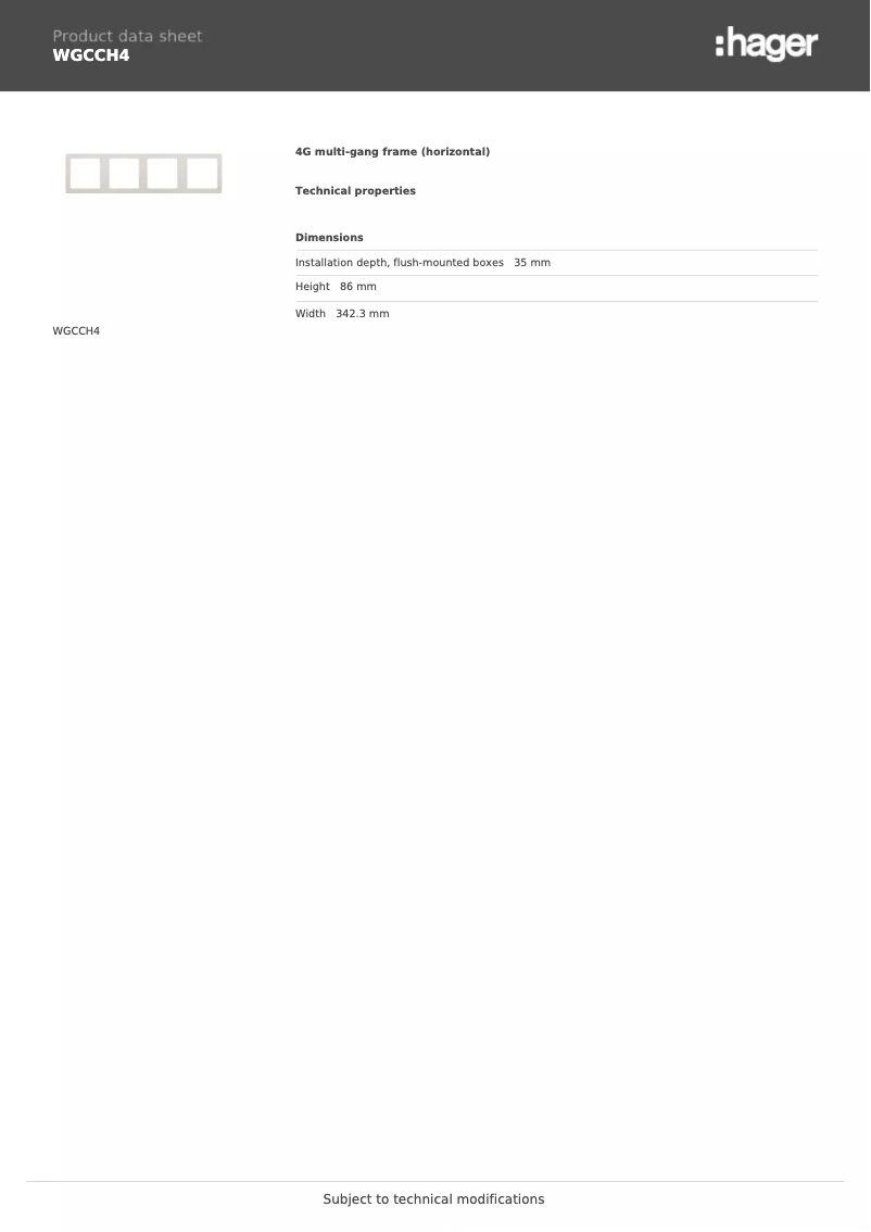 Page 1 de la notice Fiche technique Hager WGCCH4