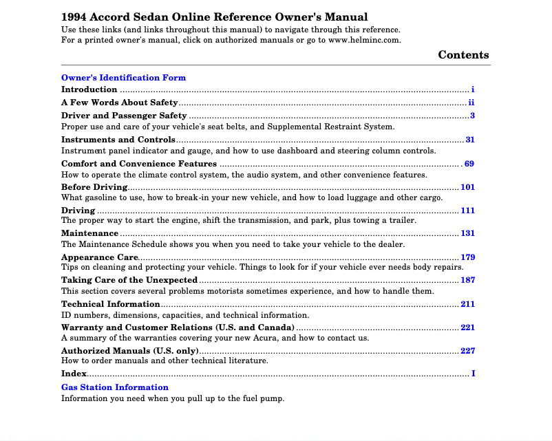 Page 1 de la notice Manuel utilisateur Honda Accord Sedan (1994)