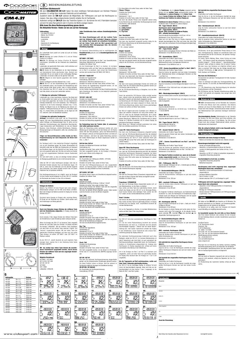 Page 1 de la notice Manuel utilisateur Ciclo Master CM 4.21