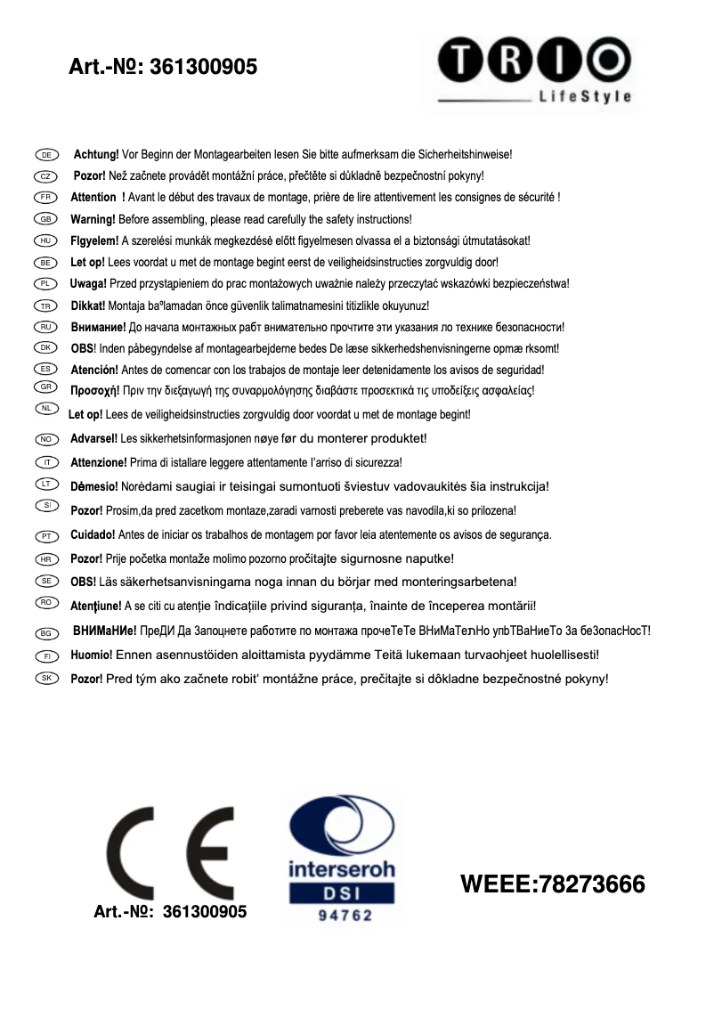 Page 1 de la notice Manuel utilisateur Trio Lighting Pinwheel