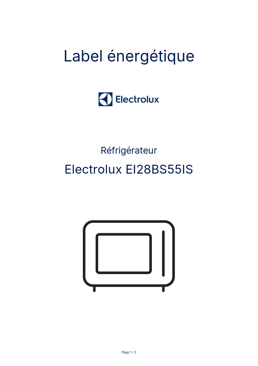 Page n°1 - Label énergétique Electrolux EI28BS55IS