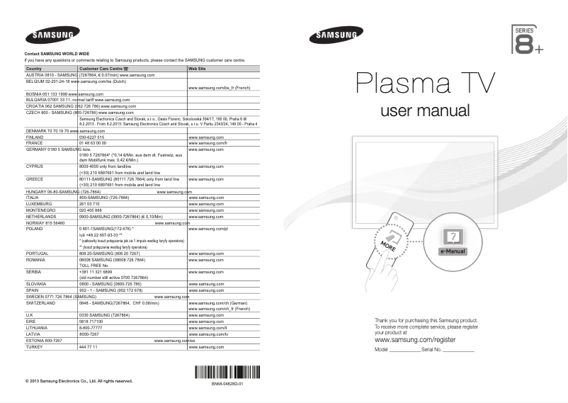 Page 1 de la notice Manuel utilisateur Samsung PS64F8580ST