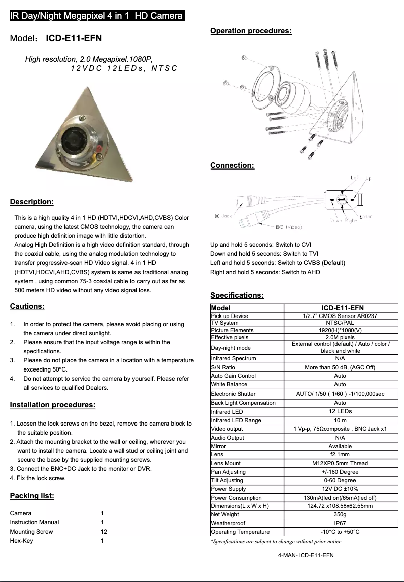 Page n°1 - Manuel utilisateur Ikegami ICD-E11