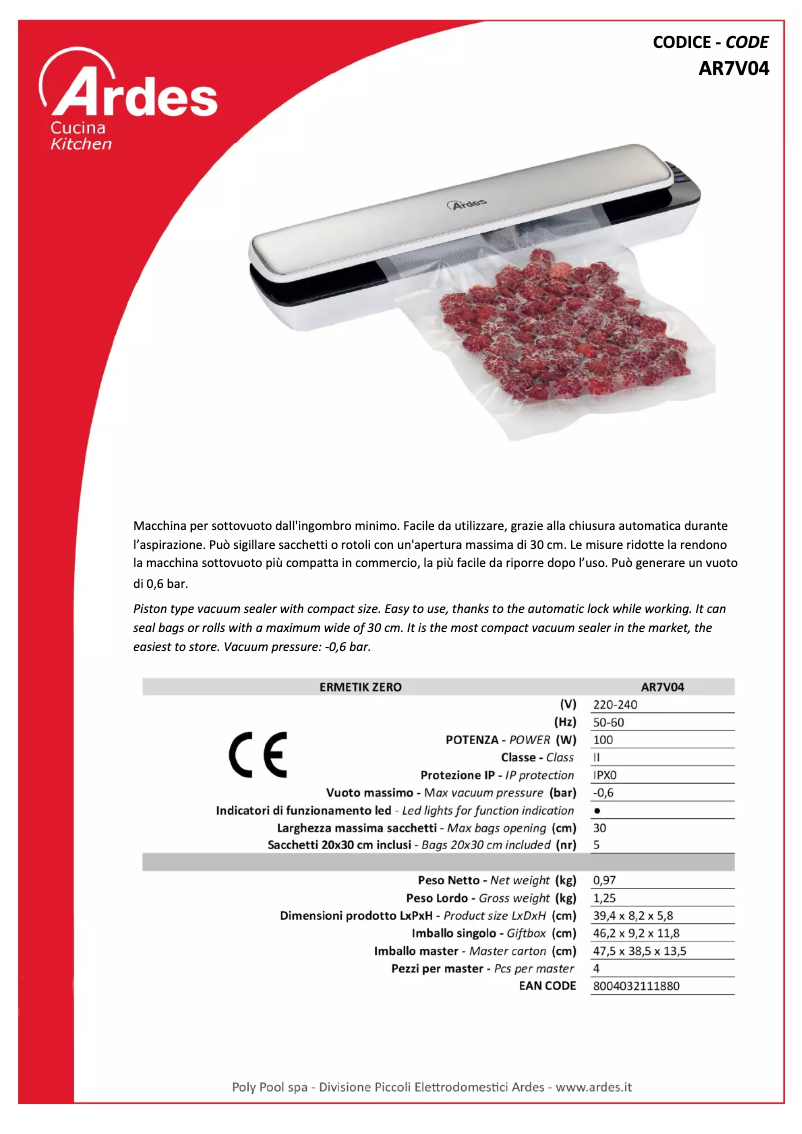 Página 1 del manual Ficha técnica Ardes AR7V04