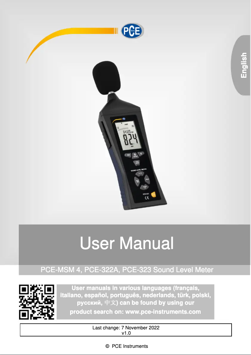 Page n°1 - Manuel utilisateur PCE Instruments PCE-323